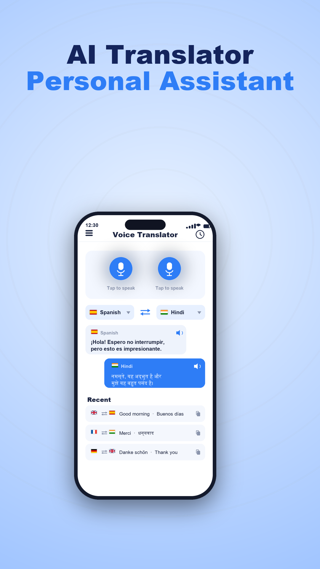 Voxa real-time voice translator screen